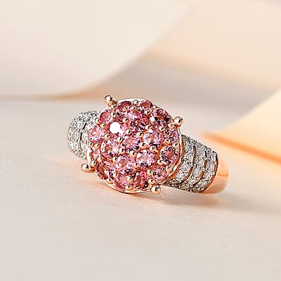 Premium Natural Calabar Pink Tourmaline and Moissanite Ring in Vermeil Rose Gold Over Sterling Silver (Size 10.0) 1.75 ctw