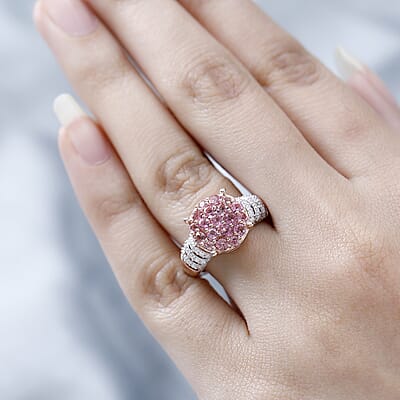 Premium Natural Calabar Pink Tourmaline and Moissanite Ring in Vermeil Rose Gold Over Sterling Silver (Size 10.0) 1.75 ctw
