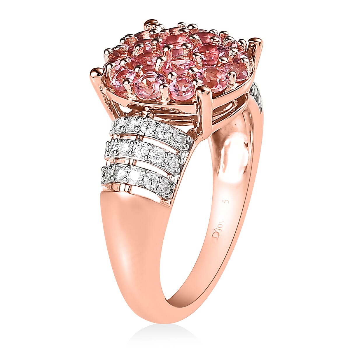 Premium Natural Calabar Pink Tourmaline and Moissanite Ring in Vermeil Rose Gold Over Sterling Silver (Size 10.0) 1.75 ctw