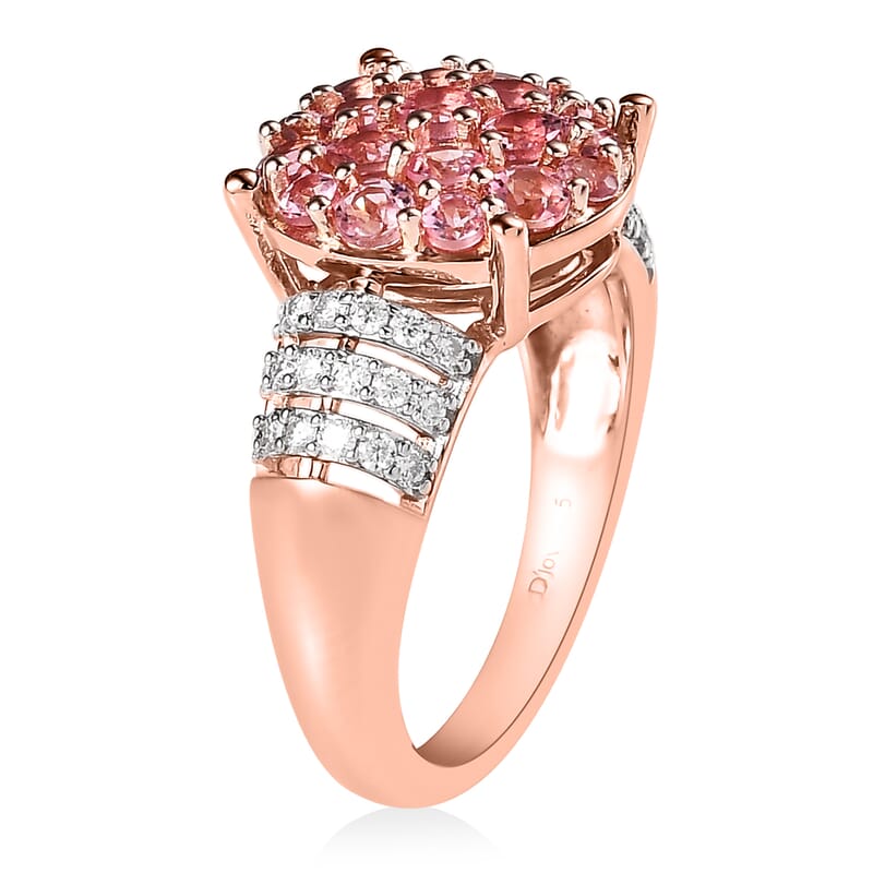 Premium Natural Calabar Pink Tourmaline and Moissanite Ring in Vermeil Rose Gold Over Sterling Silver (Size 10.0) 1.75 ctw