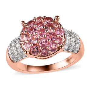 Premium Natural Calabar Pink Tourmaline and Moissanite Ring in Vermeil Rose Gold Over Sterling Silver (Size 9.0) 1.75 ctw