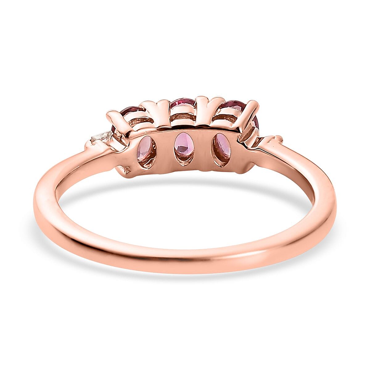 Premium Natural Calabar Pink Tourmaline and Diamond 3 Stone Ring in Vermeil Rose Gold Over Sterling Silver (Size 10.0) 0.50 ctw