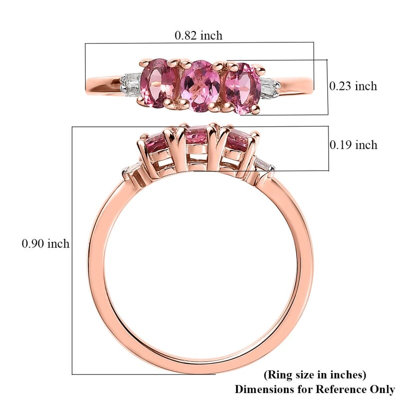 Premium Natural Calabar Pink Tourmaline and Diamond 3 Stone Ring in Vermeil Rose Gold Over Sterling Silver (Size 10.0) 0.50 ctw