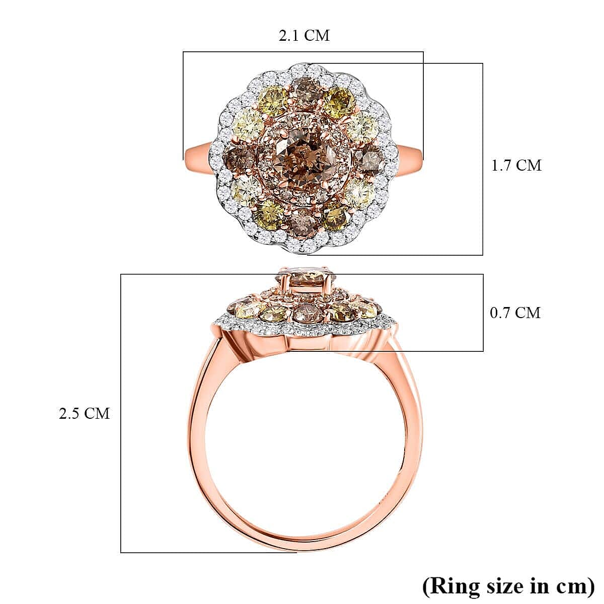 Luxoro 10K Rose Gold Natural Champagne, I3 Natural Yellow and White Diamond Floral Ring (Size 7.0) 2.00 ctw