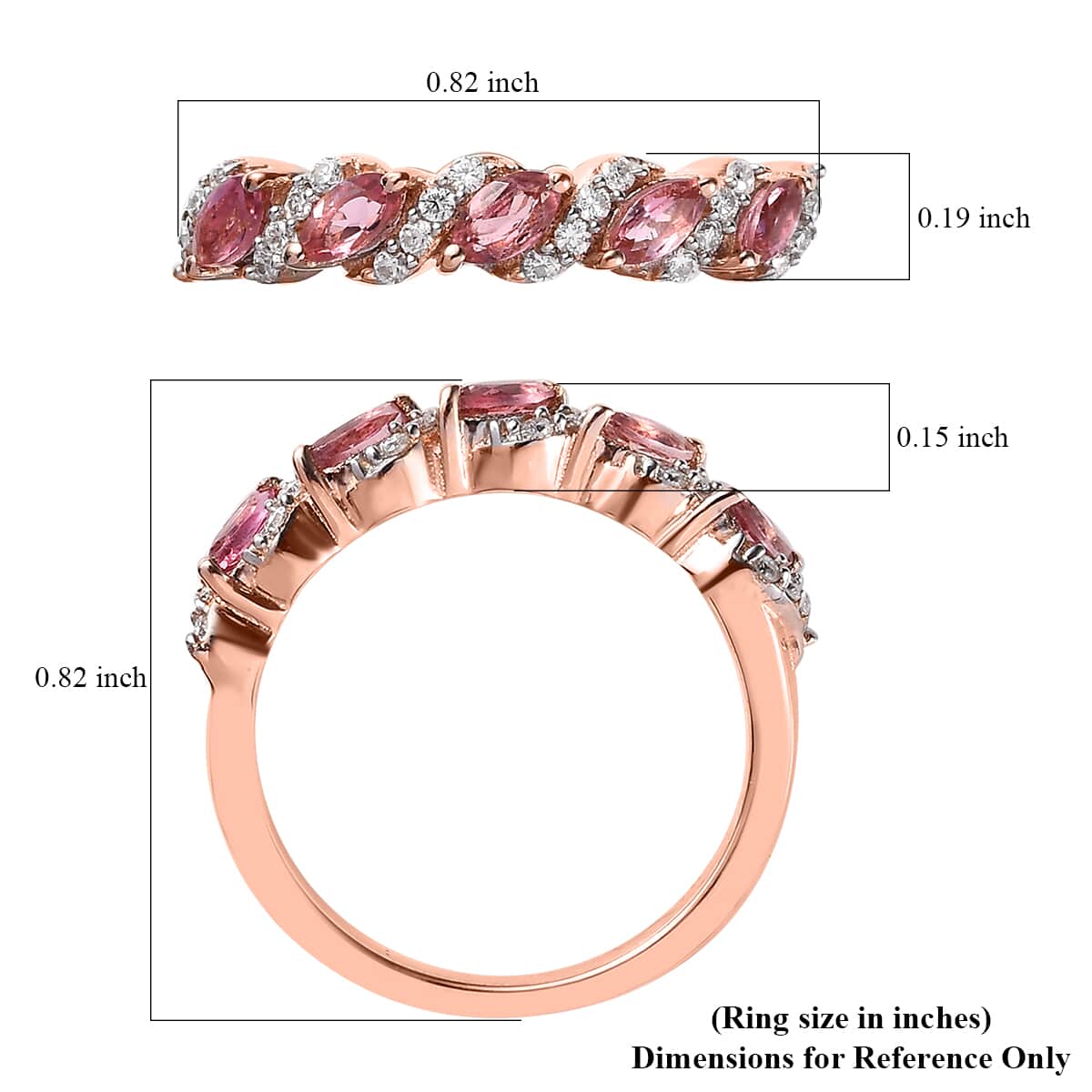 Premium Natural Calabar Pink Tourmaline and Moissanite 5 Stone Ring in Vermeil Rose Gold Over Sterling Silver 0.65 ctw image number 5