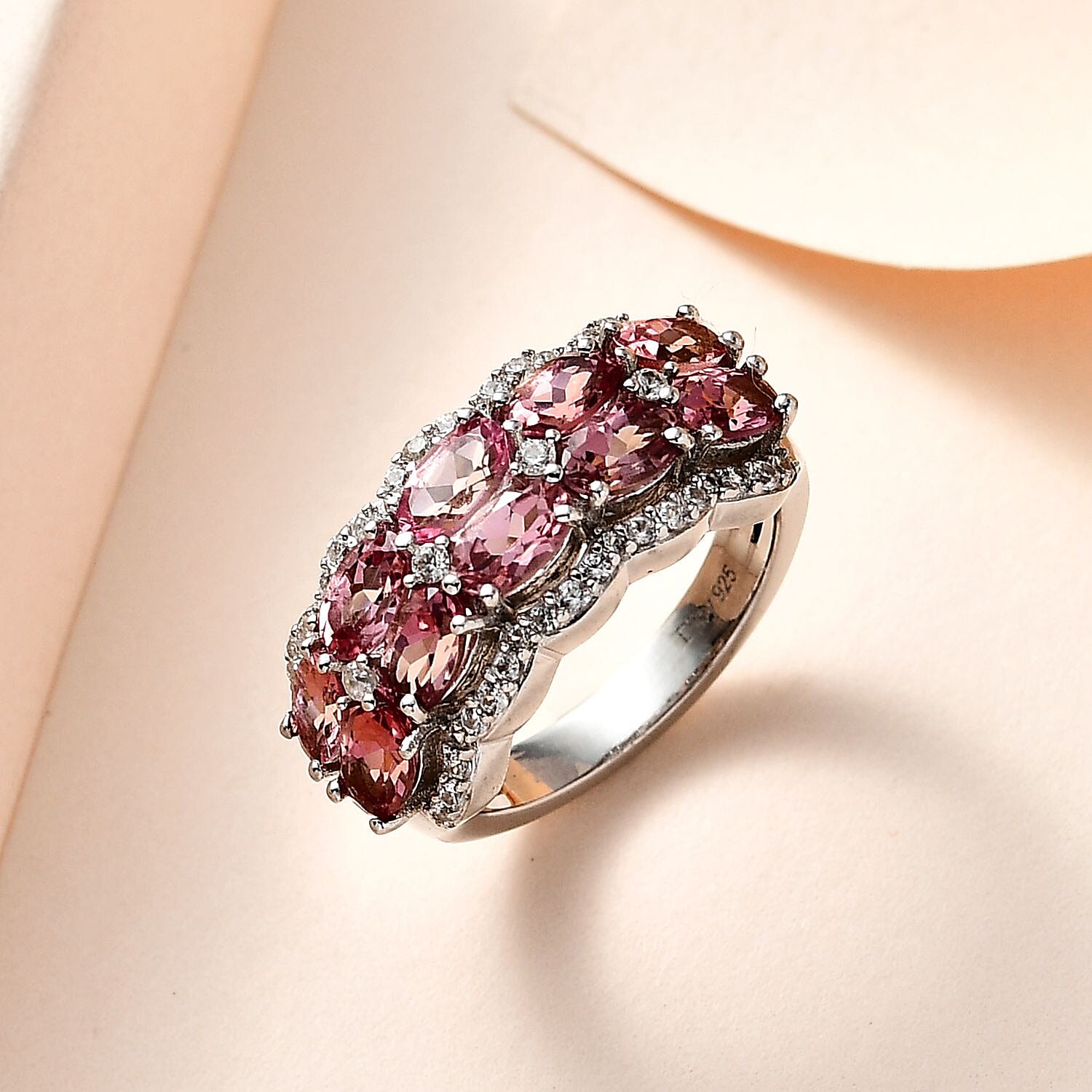 Morro Redondo Pink Tourmaline and White Zircon Ring in Platinum Over Sterling Silver, Pink Tourmaline Jewelry, Pink Gifts For Her 2.75 ctw