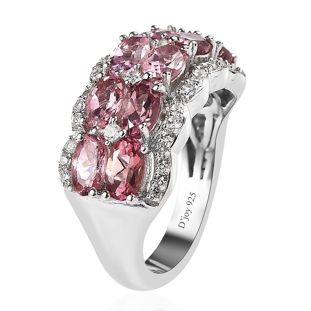 Morro Redondo Pink Tourmaline and White Zircon Ring in Platinum Over Sterling Silver, Pink Tourmaline Jewelry, Pink Gifts For Her 2.75 ctw