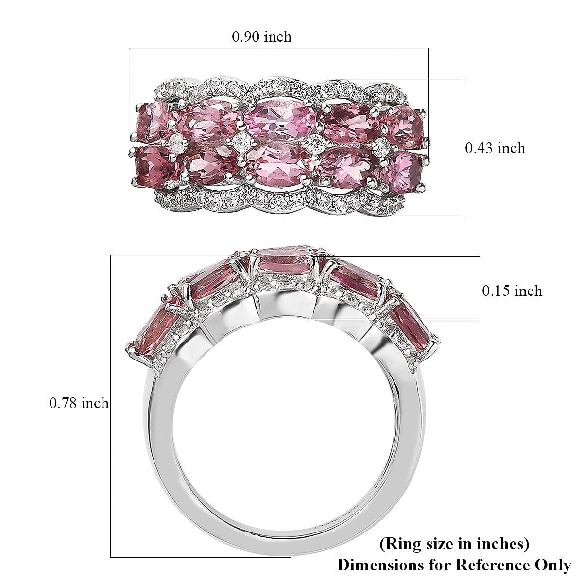 Morro Redondo Pink Tourmaline and White Zircon Ring in Platinum Over Sterling Silver, Pink Tourmaline Jewelry, Pink Gifts For Her 2.75 ctw
