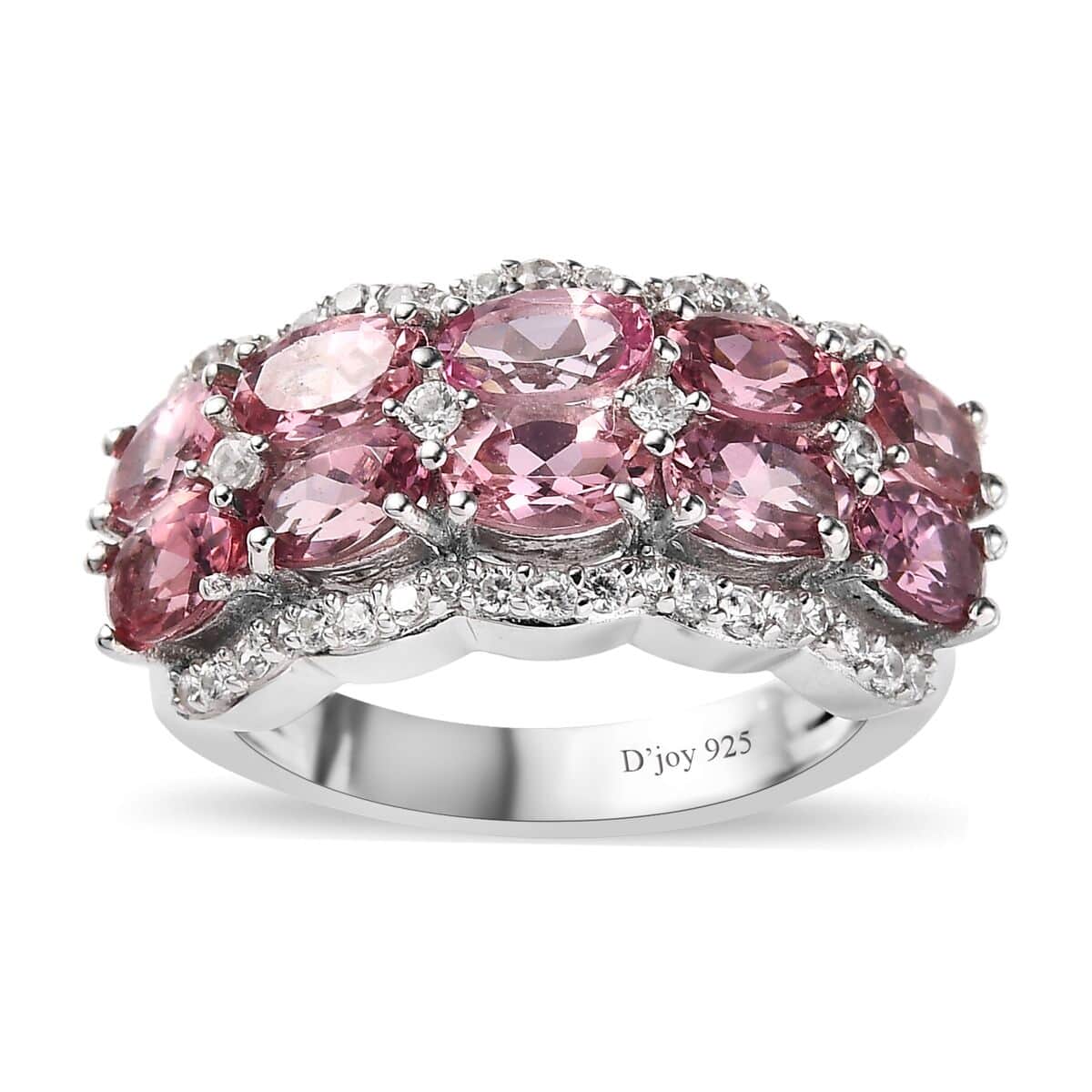 Morro Redondo Pink Tourmaline and White Zircon Ring in Platinum Over Sterling Silver, Pink Tourmaline Jewelry, Pink Gifts For Her 2.75 ctw image number 0