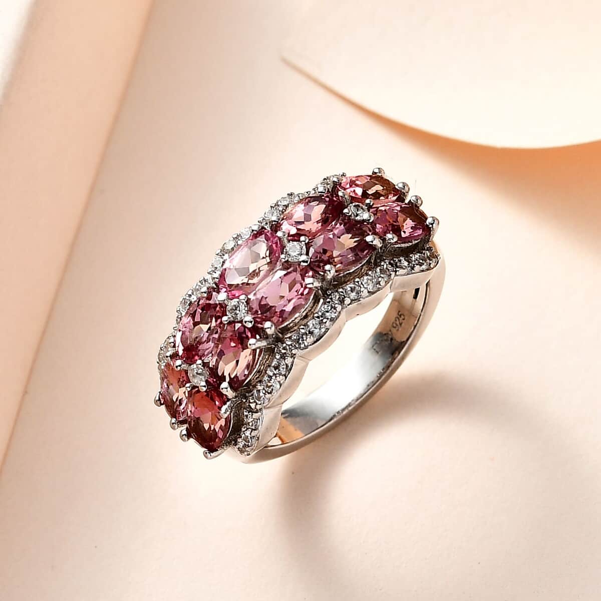 Morro Redondo Pink Tourmaline and White Zircon Ring in Platinum Over Sterling Silver, Pink Tourmaline Jewelry, Pink Gifts For Her 2.75 ctw image number 1