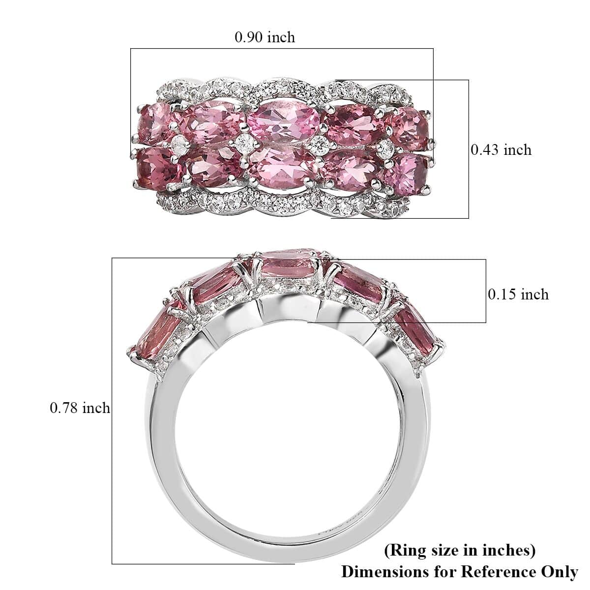 Morro Redondo Pink Tourmaline and White Zircon Ring in Platinum Over Sterling Silver, Pink Tourmaline Jewelry, Pink Gifts For Her 2.75 ctw image number 5