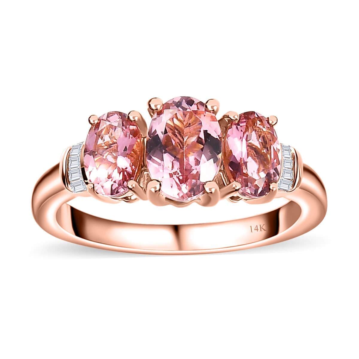 Luxoro 14K Rose Gold AAA Natural Calabar Pink Tourmaline, Diamond (G-H, I3) Ring (Size 10.0) (Del. 7-10 Days) 1.75 ctw image number 0