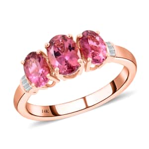 Luxoro 14K Rose Gold AAA Natural Calabar Pink Tourmaline and G-H I3 Diamond Ring (Size 5.0) 1.75 ctw (Del. 7-10 Days)