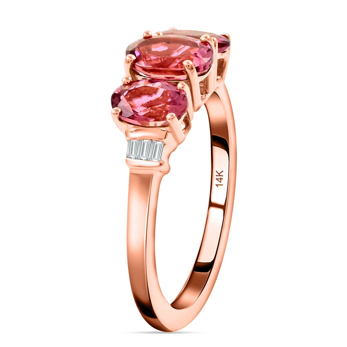 Luxoro 14K Rose Gold AAA Natural Calabar Pink Tourmaline and G-H I3 Diamond Ring (Size 5.0) 1.75 ctw (Del. 7-10 Days) image number 3