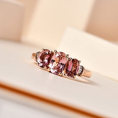 Luxoro 14K Rose Gold AAA Natural Calabar Pink Tourmaline and G-H I3 Diamond Ring (Size 6.0) 1.75 ctw