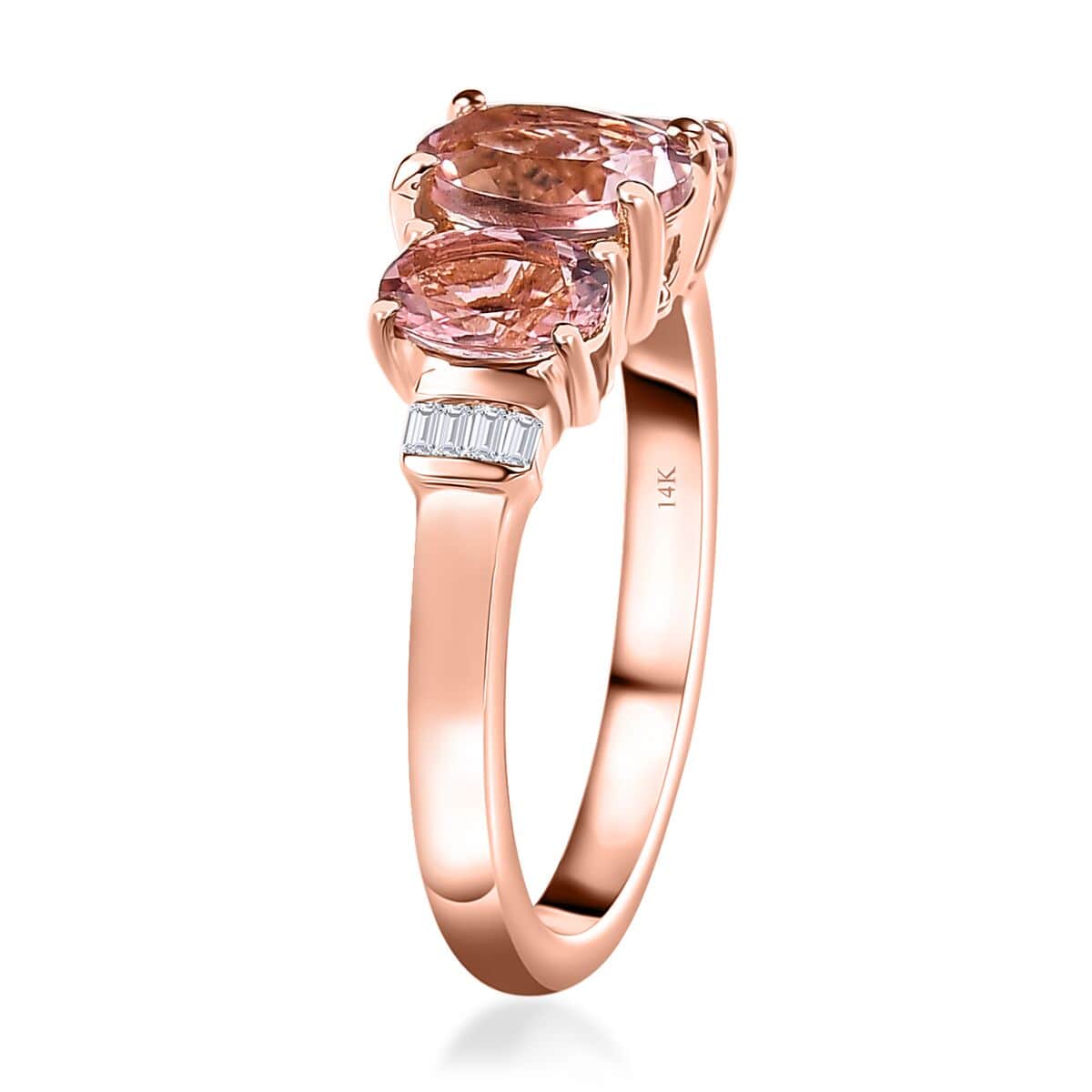 Luxoro 14K Rose Gold AAA Natural Calabar Pink Tourmaline and G-H I3 Diamond Ring (Size 6.0) 1.75 ctw image number 3