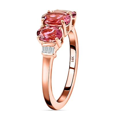 Luxoro 14K Rose Gold AAA Natural Calabar Pink Tourmaline and G-H I3 Diamond Ring (Size 7.0) 1.75 ctw (Del. 7-10 Days)