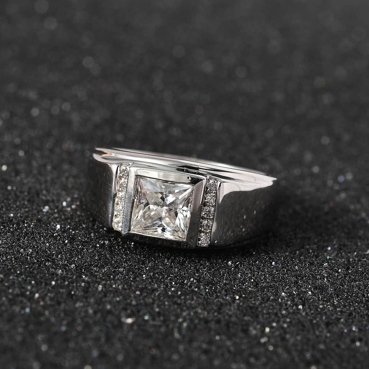 Moissanite Men's Ring in Platinum Over Sterling Silver (Size 10.0) 2.00 ctw image number 1