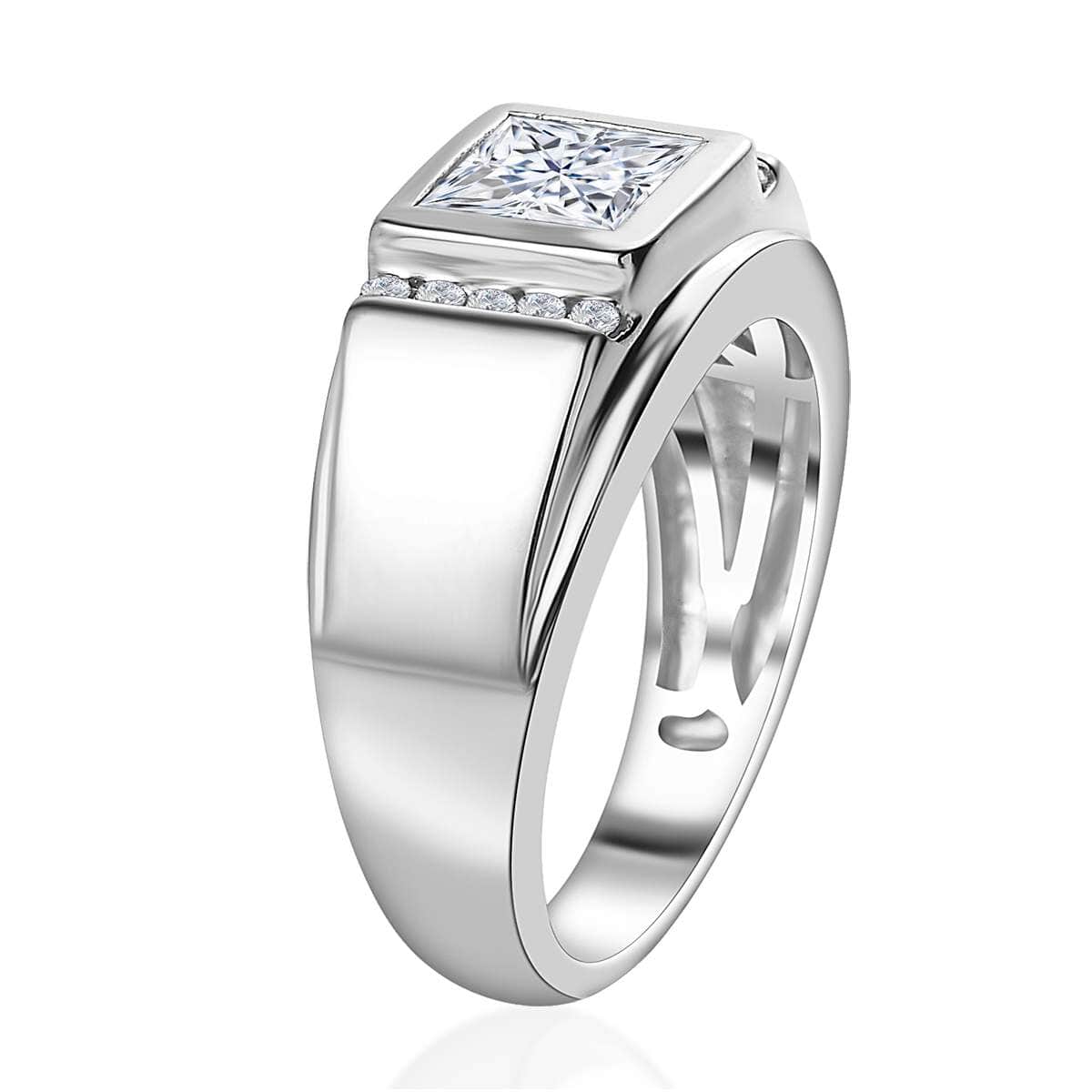 Moissanite Men's Ring in Platinum Over Sterling Silver (Size 10.0) 2.00 ctw image number 3