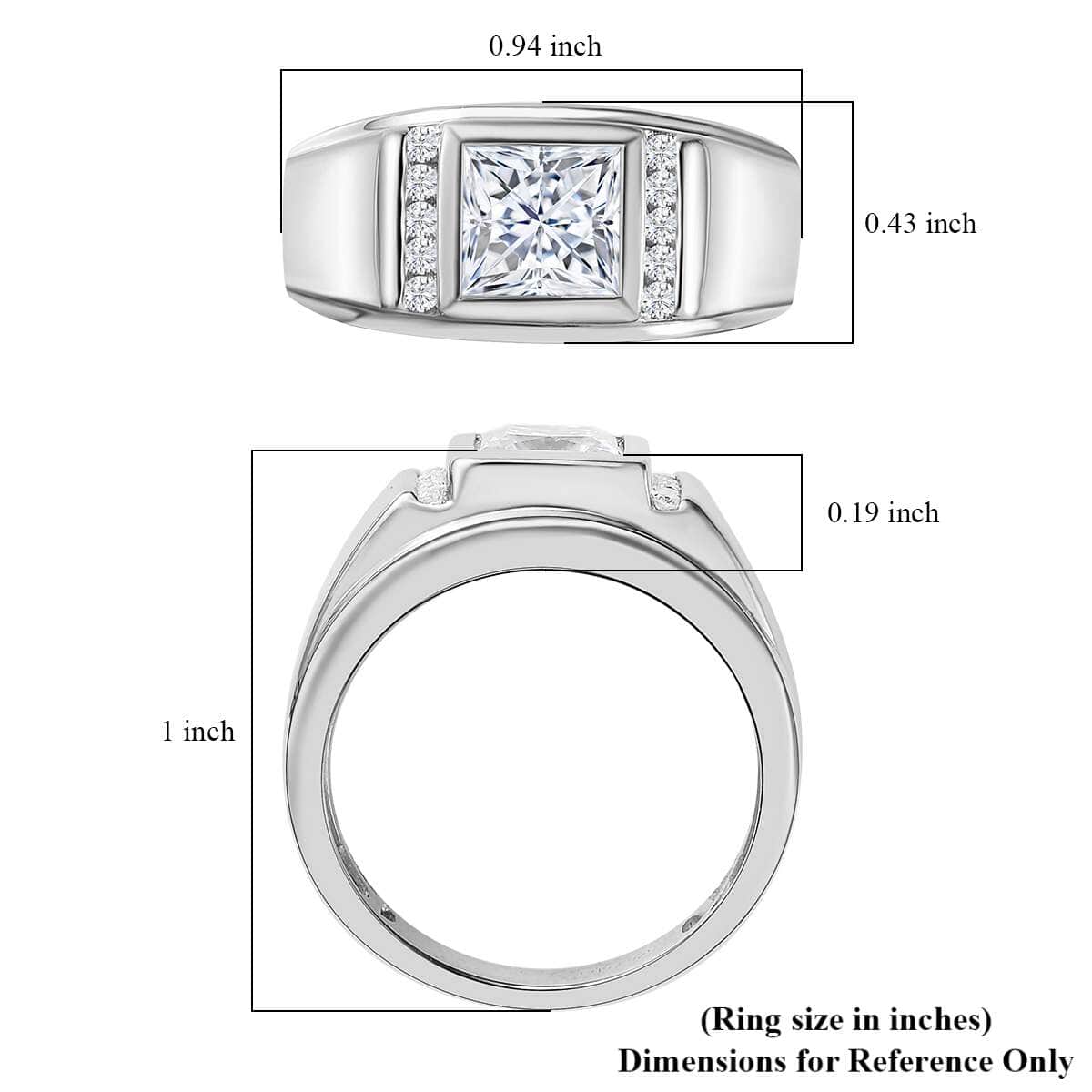 Moissanite Men's Ring in Platinum Over Sterling Silver (Size 10.0) 2.00 ctw image number 5