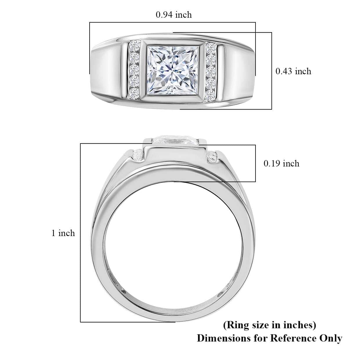 Moissanite Men's Ring in Platinum Over Sterling Silver (Size 11.0) 2.00 ctw image number 5