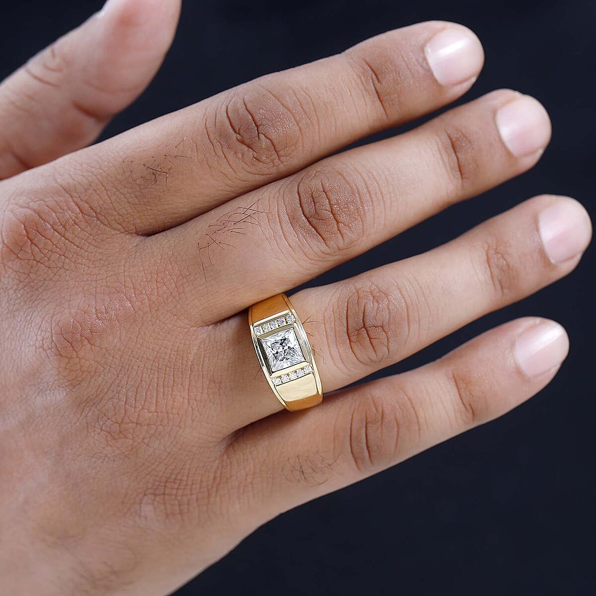 Moissanite Men's Ring in Vermeil Yellow Gold Over Sterling Silver (Size 9.0) 2.00 ctw image number 2