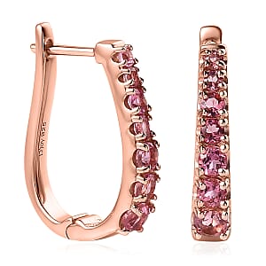 Premium Natural Calabar Pink Tourmaline Huggie Hoop Earrings in Vermeil Rose Gold Over Sterling Silver 1.25 ctw