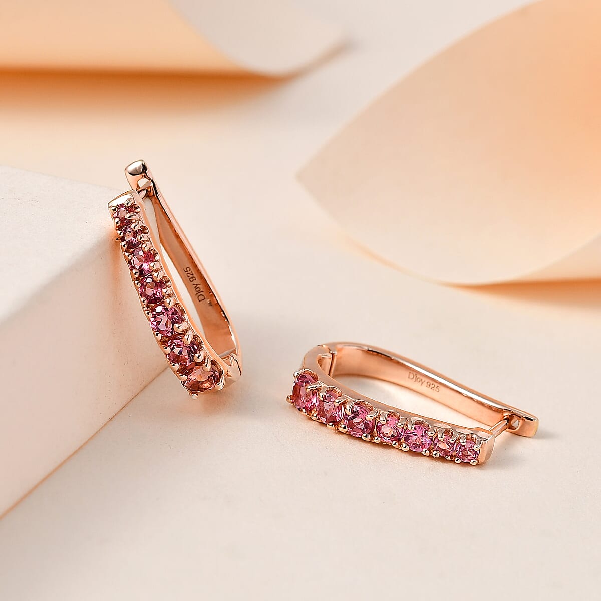 Premium Natural Calabar Pink Tourmaline Huggie Hoop Earrings in Vermeil Rose Gold Over Sterling Silver 1.25 ctw image number 1