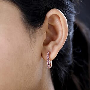 Premium Natural Calabar Pink Tourmaline Huggie Hoop Earrings in Vermeil Rose Gold Over Sterling Silver 1.25 ctw