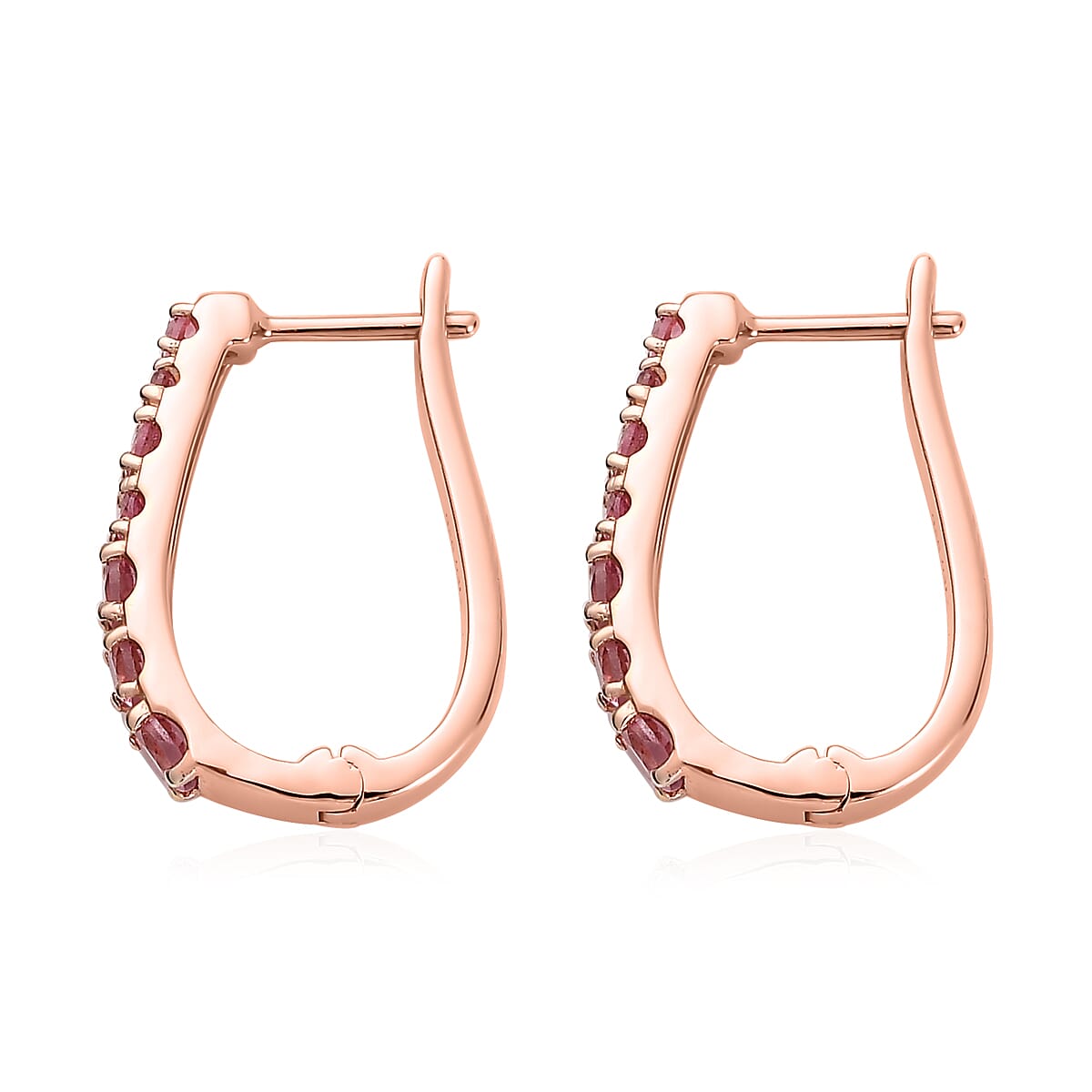 Premium Natural Calabar Pink Tourmaline Huggie Hoop Earrings in Vermeil Rose Gold Over Sterling Silver 1.25 ctw image number 3