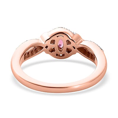 Premium Natural Calabar Pink Tourmaline and White Zircon Ring in Vermeil Rose Gold Over Sterling Silver (Size 10.0) 0.50 ctw
