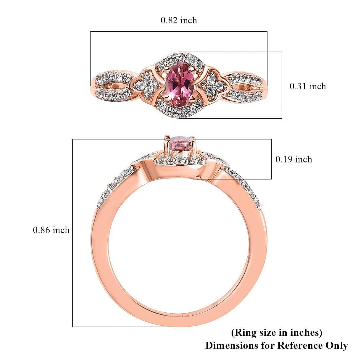 Premium Natural Calabar Pink Tourmaline and White Zircon Ring in Vermeil Rose Gold Over Sterling Silver (Size 10.0) 0.50 ctw