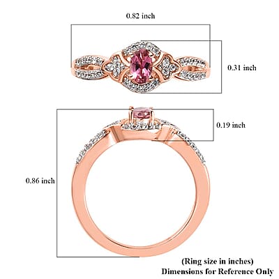 Premium Natural Calabar Pink Tourmaline and White Zircon Ring in Vermeil Rose Gold Over Sterling Silver (Size 10.0) 0.50 ctw
