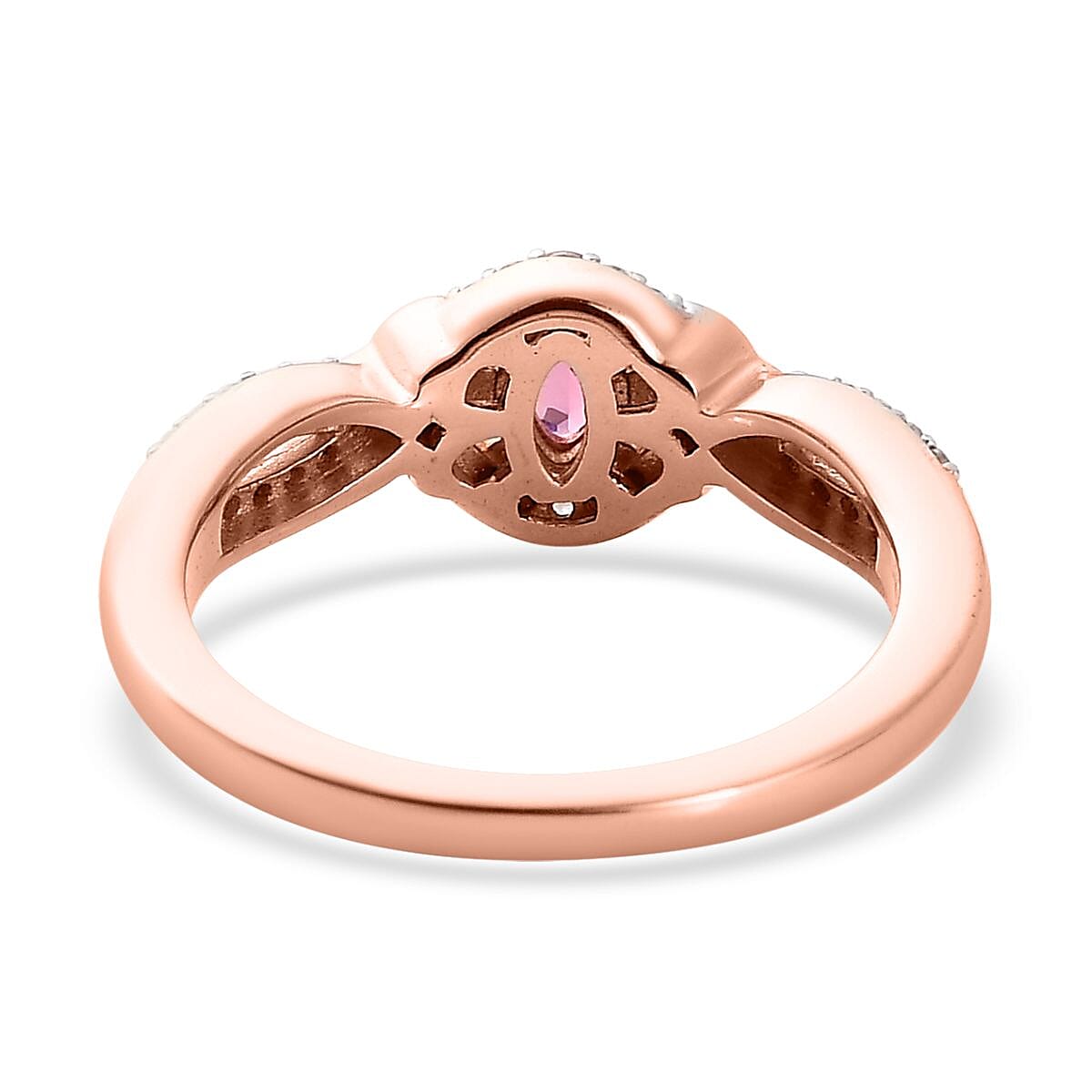 Premium Natural Calabar Pink Tourmaline and White Zircon Ring in Vermeil Rose Gold Over Sterling Silver (Size 7.0) 0.50 ctw image number 4