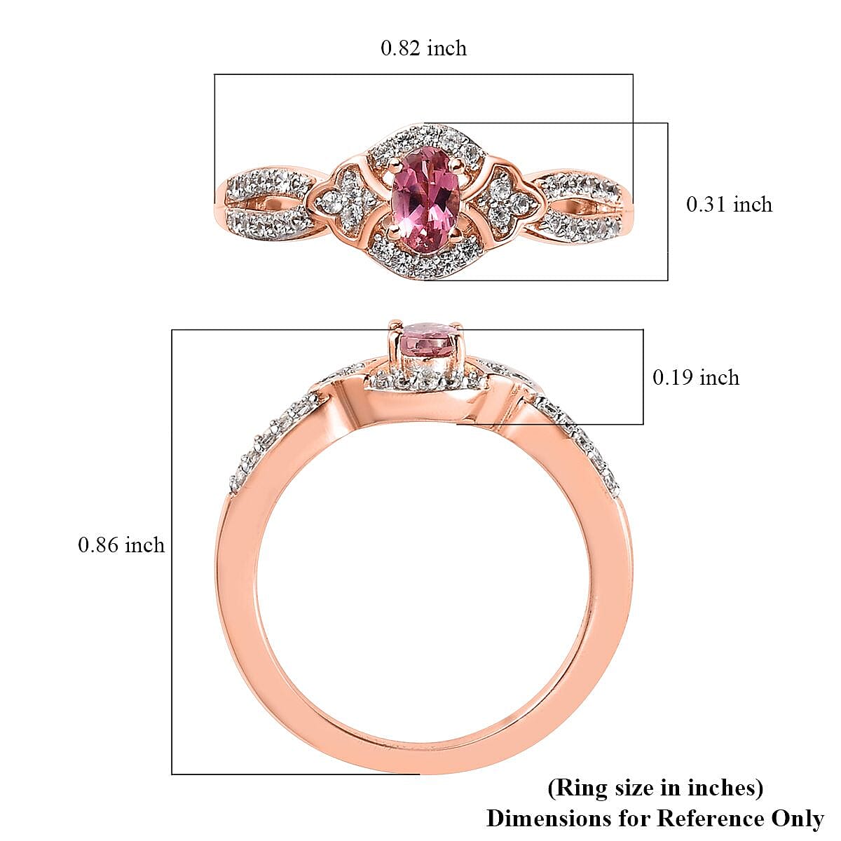 Premium Natural Calabar Pink Tourmaline and White Zircon Ring in Vermeil Rose Gold Over Sterling Silver (Size 7.0) 0.50 ctw image number 5