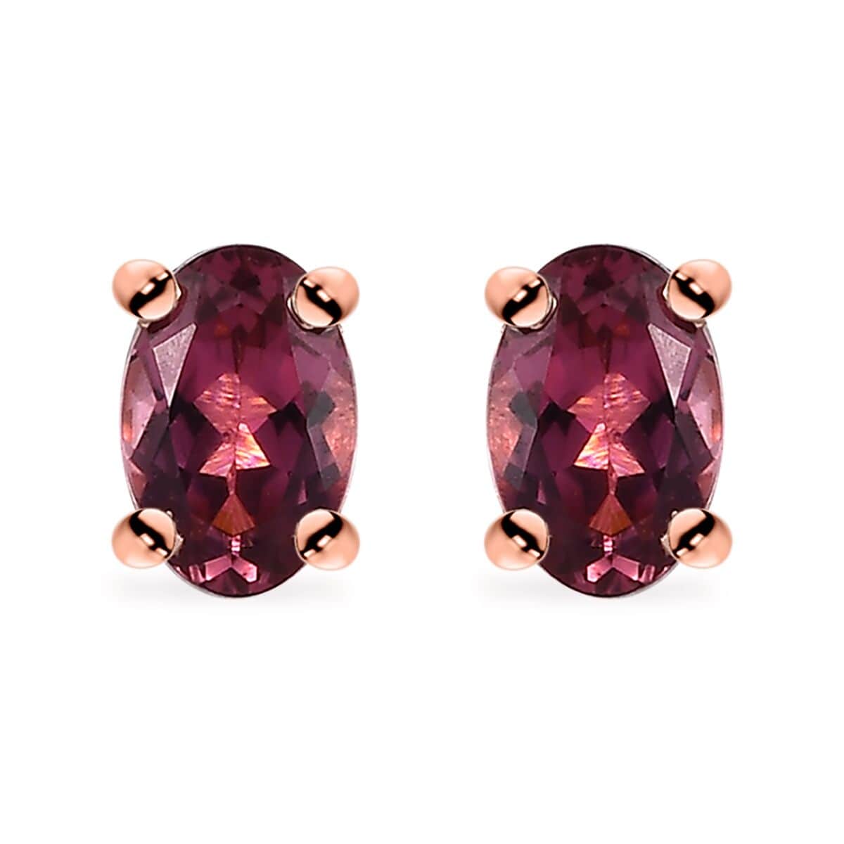 Premium Natural Calabar Pink Tourmaline Solitaire Stud Earrings in Vermeil Rose Gold Over Sterling Silver 0.90 ctw image number 0