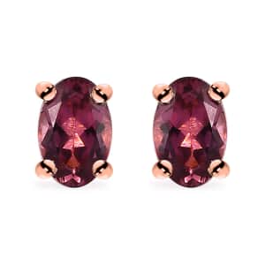 Premium Natural Calabar Pink Tourmaline 0.90 ctw Solitaire Stud Earrings in Vermeil Rose Gold Over Sterling Silver