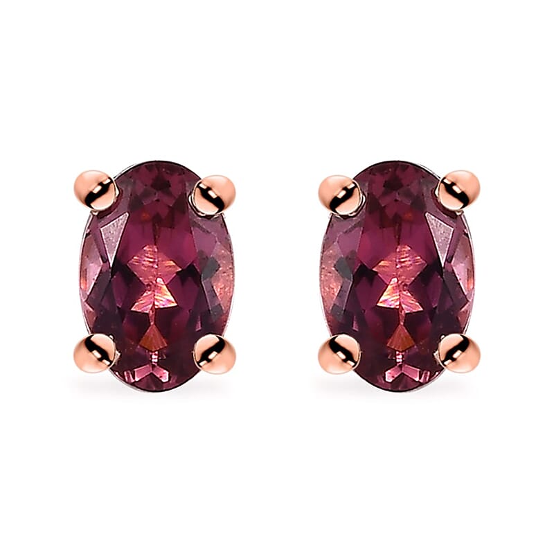 Premium Natural Calabar Pink Tourmaline 0.90 ctw Solitaire Stud Earrings in Vermeil Rose Gold Over Sterling Silver