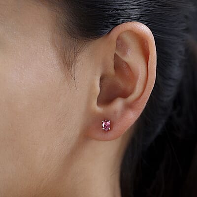 Premium Natural Calabar Pink Tourmaline 0.90 ctw Solitaire Stud Earrings in Vermeil Rose Gold Over Sterling Silver