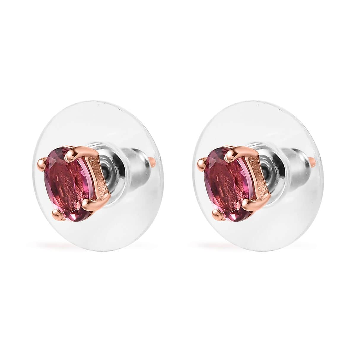 Premium Natural Calabar Pink Tourmaline Solitaire Stud Earrings in Vermeil Rose Gold Over Sterling Silver 0.90 ctw image number 3