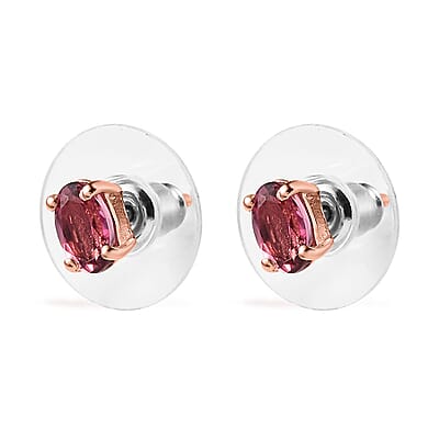 Premium Natural Calabar Pink Tourmaline 0.90 ctw Solitaire Stud Earrings in Vermeil Rose Gold Over Sterling Silver