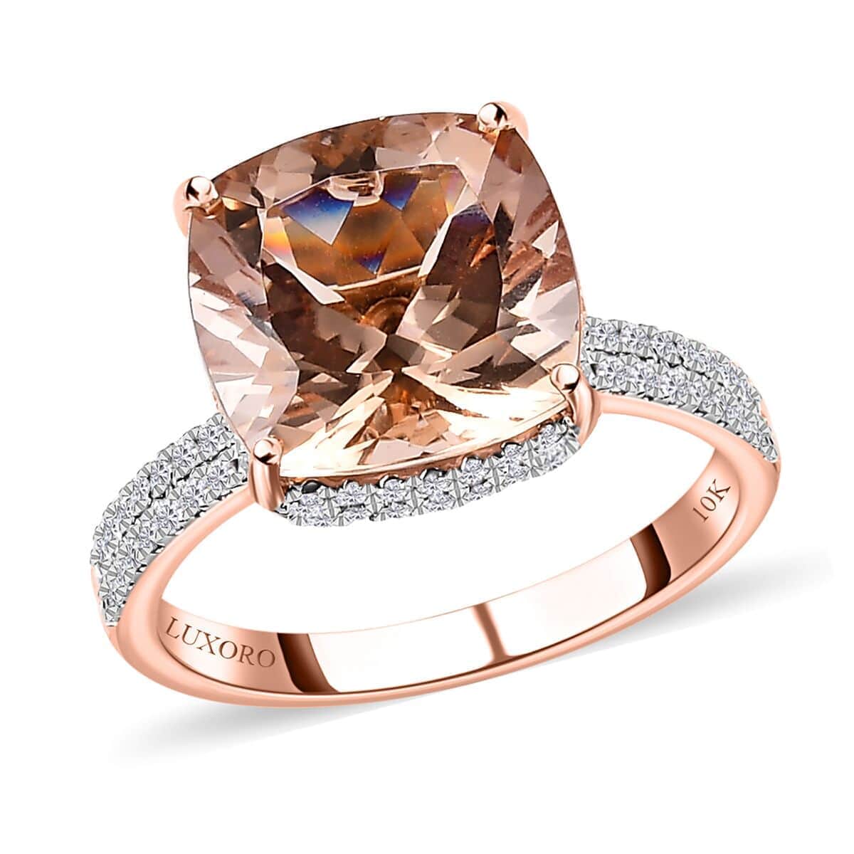 Luxoro 14K Rose Gold AAA Marropino Morganite and G-H I2 Diamond Ring (Size 10.0) 4.25 Grams 7.00 ctw image number 0