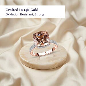 Luxoro 14K Rose Gold AAA Marropino Morganite and G-H I2 Diamond Ring (Size 7.0) 4.25 Grams 7.00 ctw