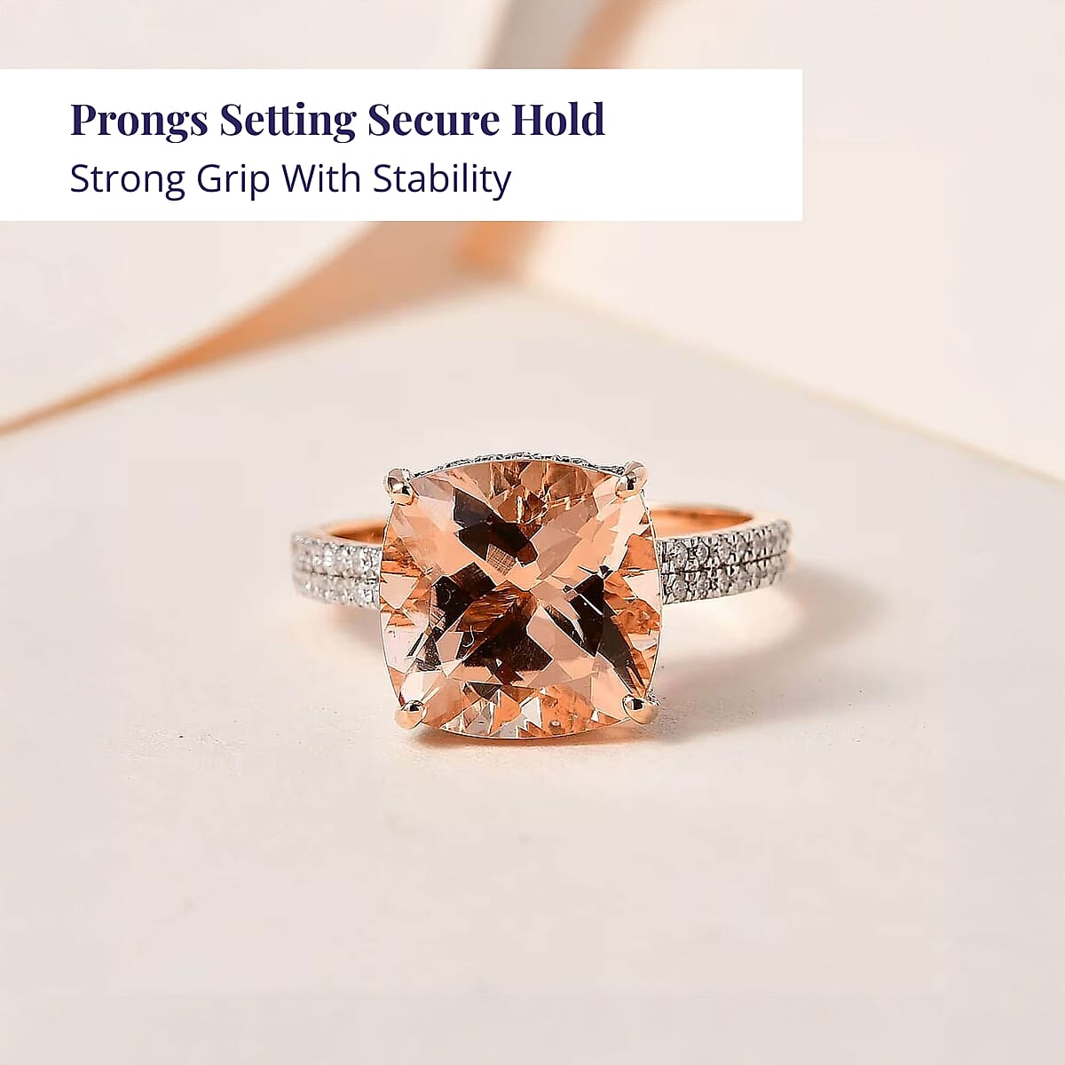 Luxoro 14K Rose Gold AAA Marropino Morganite and G-H I2 Diamond Ring (Size 7.0) 4.25 Grams 7.00 ctw image number 3