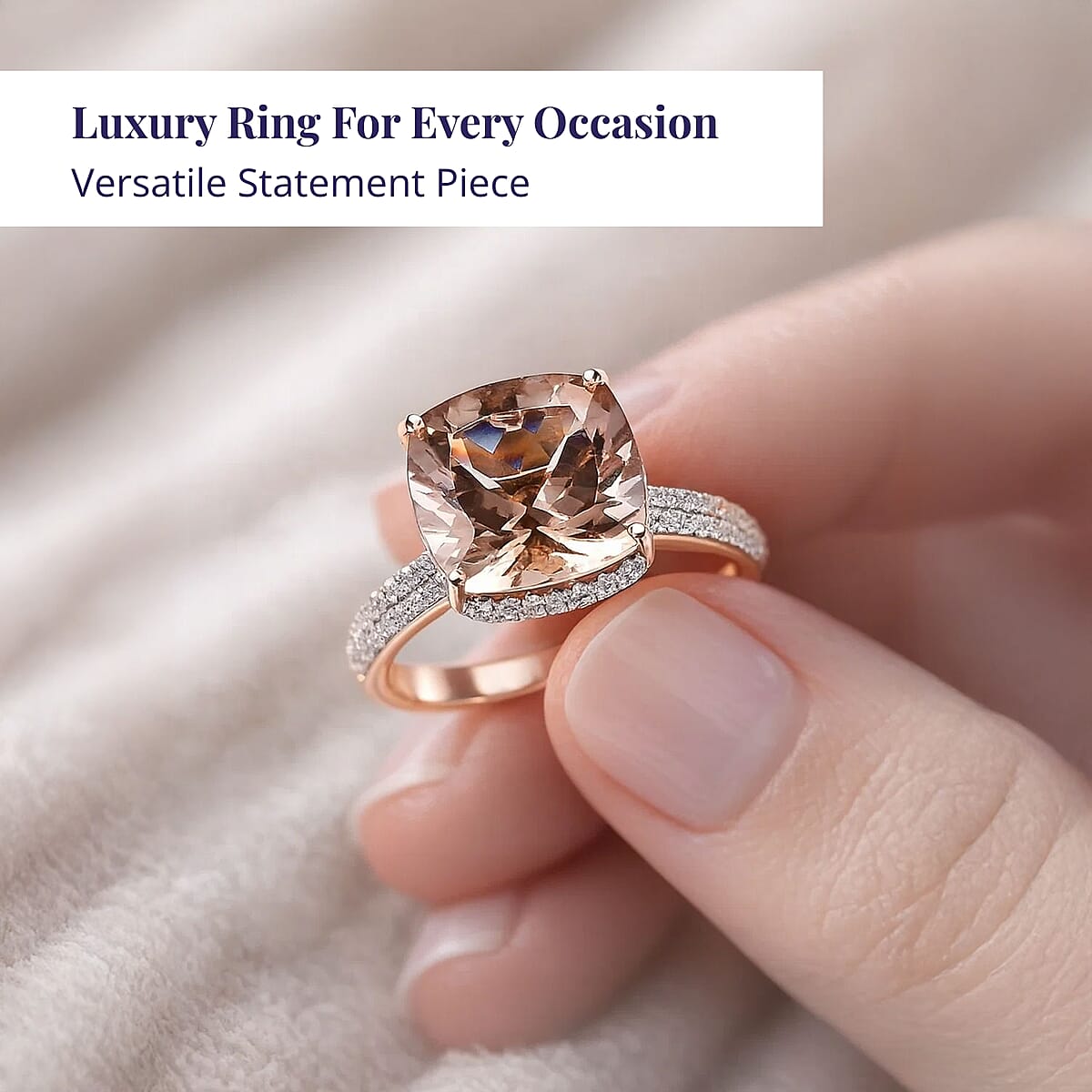 Luxoro 14K Rose Gold AAA Marropino Morganite and G-H I2 Diamond Ring (Size 7.0) 4.25 Grams 7.00 ctw image number 4