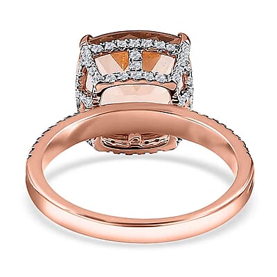 Luxoro 14K Rose Gold AAA Marropino Morganite and G-H I2 Diamond Ring (Size 7.0) 4.25 Grams 7.00 ctw