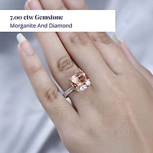 Luxoro 14K Rose Gold AAA Marropino Morganite and G-H I2 Diamond Ring (Size 9.0) 4.25 Grams 7.00 ctw