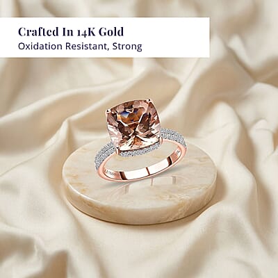 Luxoro 14K Rose Gold AAA Marropino Morganite and G-H I2 Diamond Ring (Size 9.0) 4.25 Grams 7.00 ctw