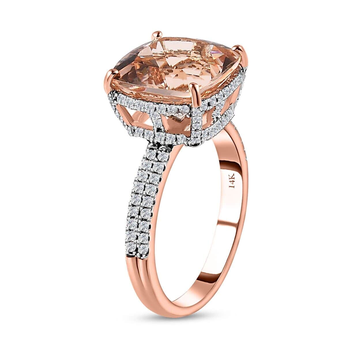 Luxoro 14K Rose Gold AAA Marropino Morganite and G-H I2 Diamond Ring (Size 9.0) 4.25 Grams 7.00 ctw image number 3