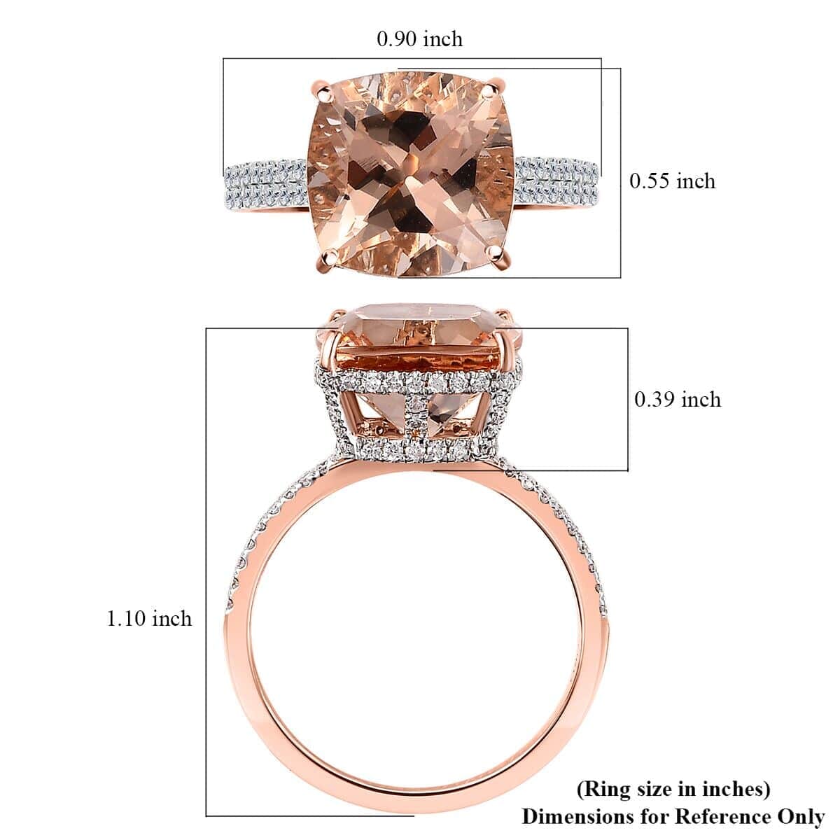 Luxoro 14K Rose Gold AAA Marropino Morganite and G-H I2 Diamond Ring (Size 9.0) 4.25 Grams 7.00 ctw image number 5